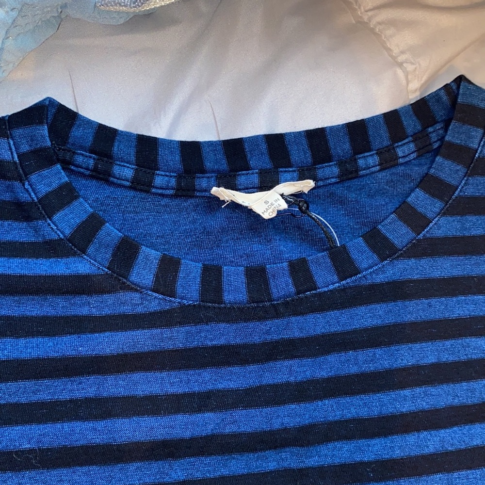 Jane and Delancey 100% Cotton T-Shirt dress horizontal stripe navy black small - Picture 10 of 13